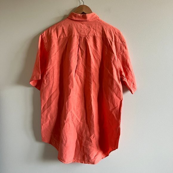 Ralph Lauren Linen Silk Classic Fit Orange Button Down Shirt Top Mens Size L - Picture 6 of 6